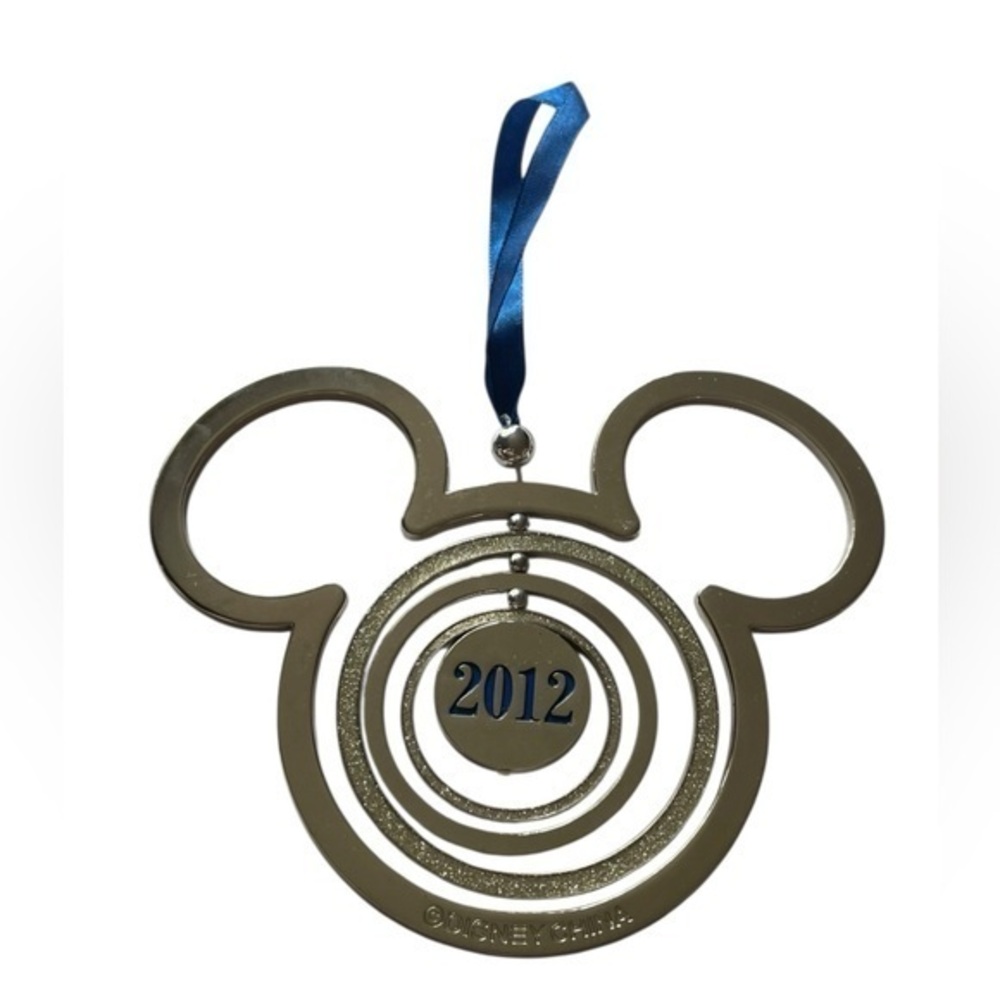 2012 Disney Spinning Mickey Christmas Ornament Metal Mickey Mouse Ears Circle